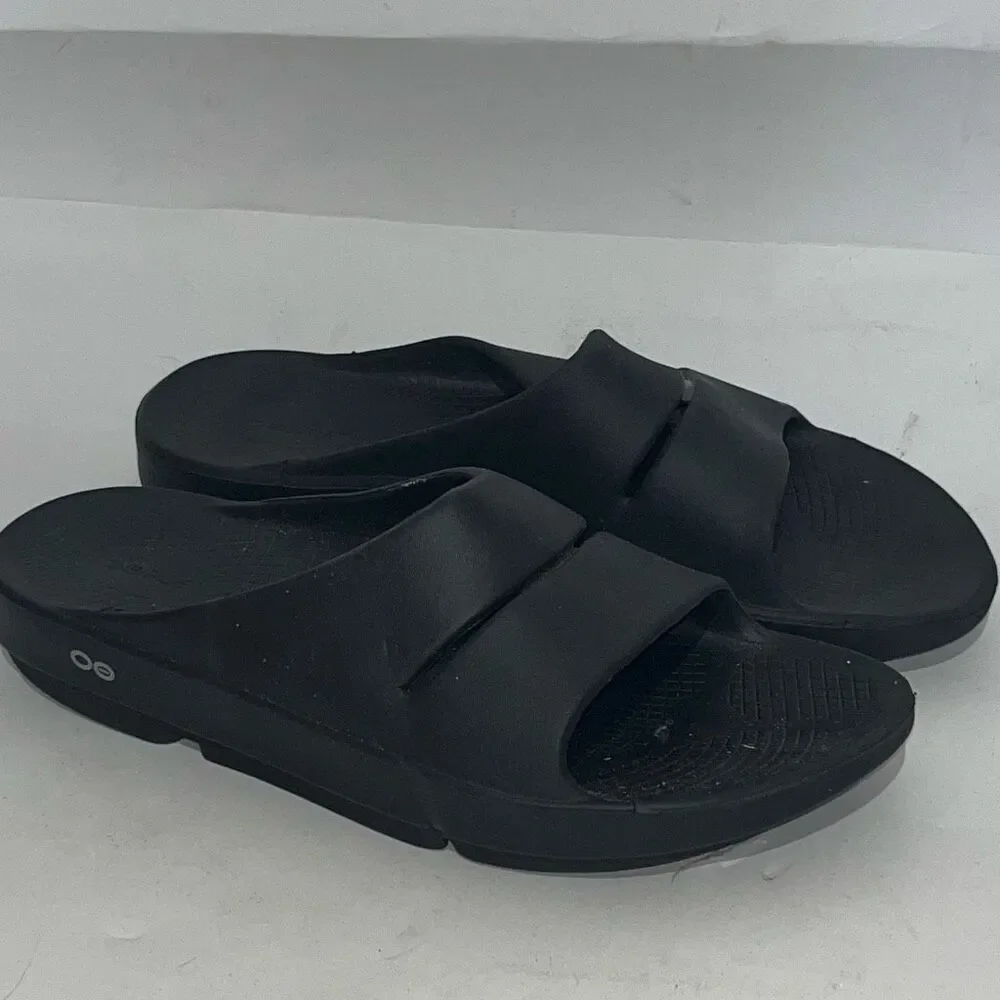Oofos Men's OOahh Black Slip On Open Toe Comfort‎ Recovery Slide Sandals Size 45